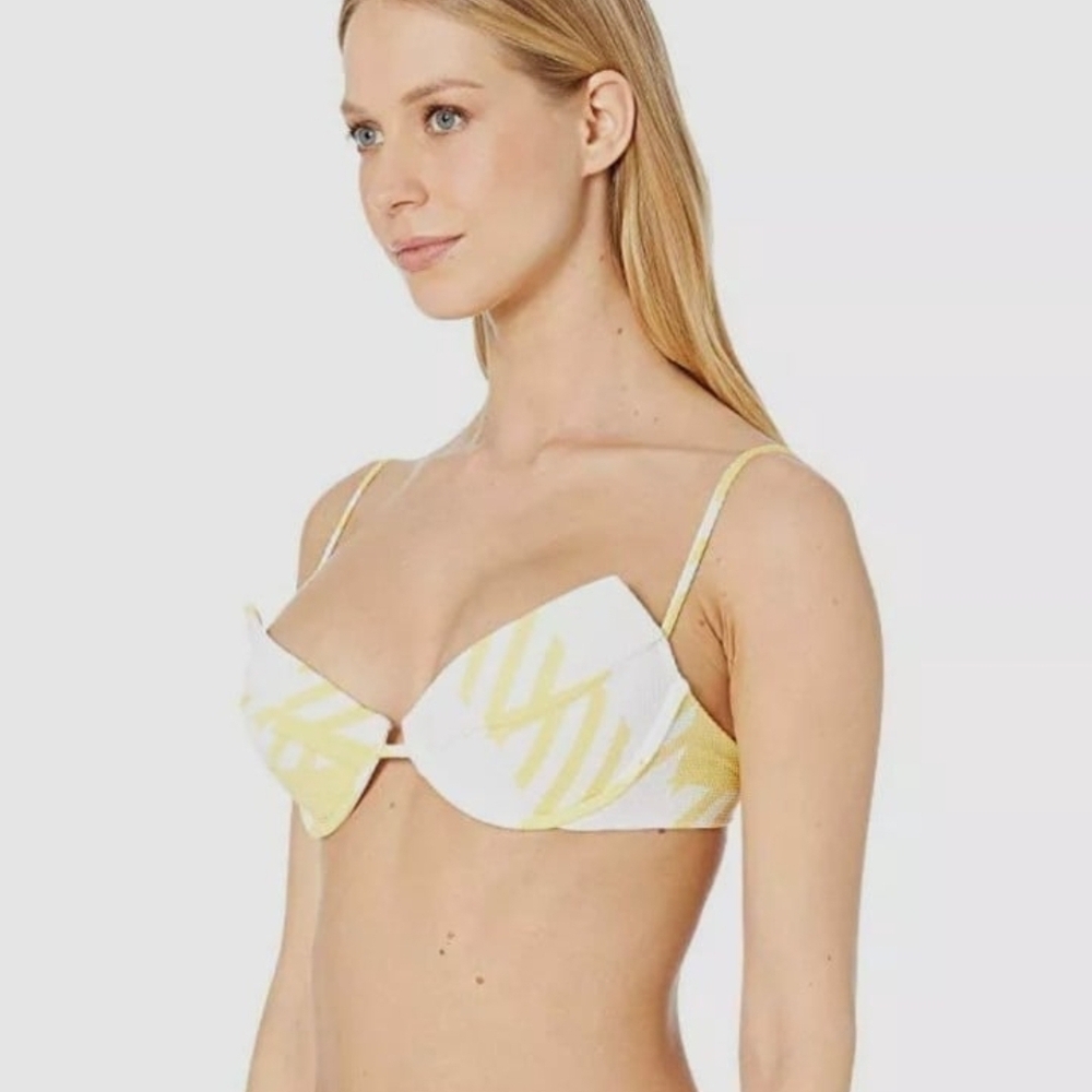 NWOT Onia Swimwear Johanna Bra Style Bikini Top Honey Gingham Yellow White Small
